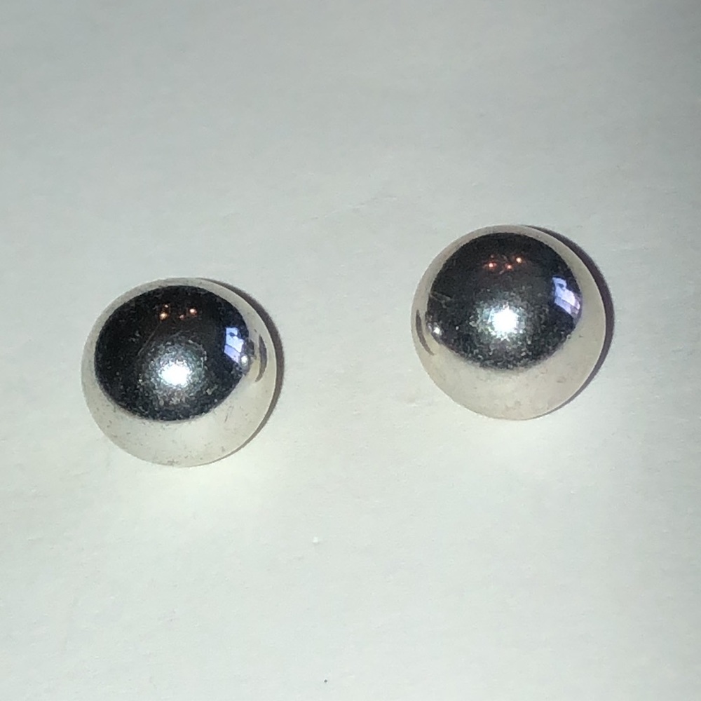 Silver Tone Ball Stud Earrings - Minimal Round Metal